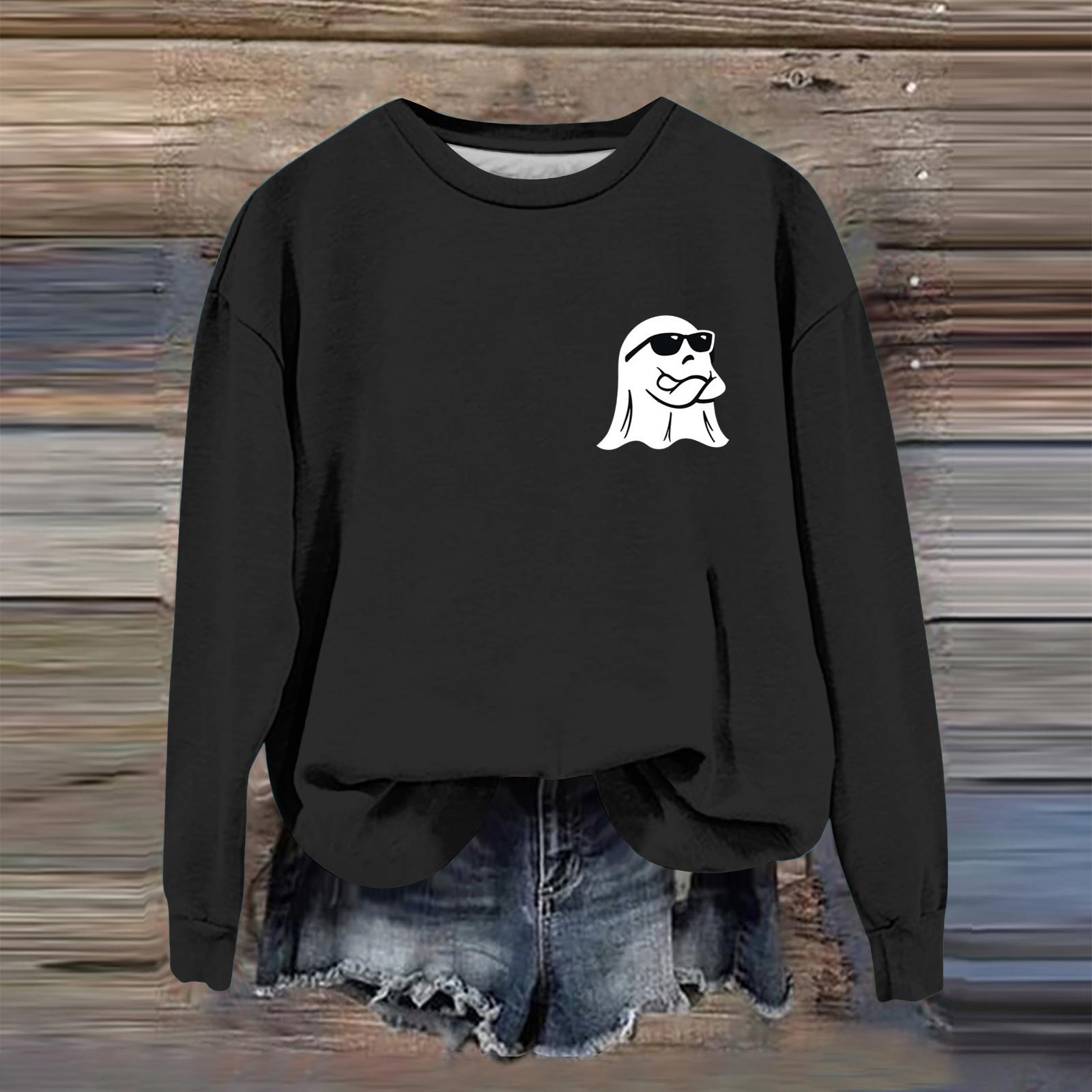 

Женская модная повседневная толстовка с длинным рукавом и принтом на Хэллоуин XL чёрный