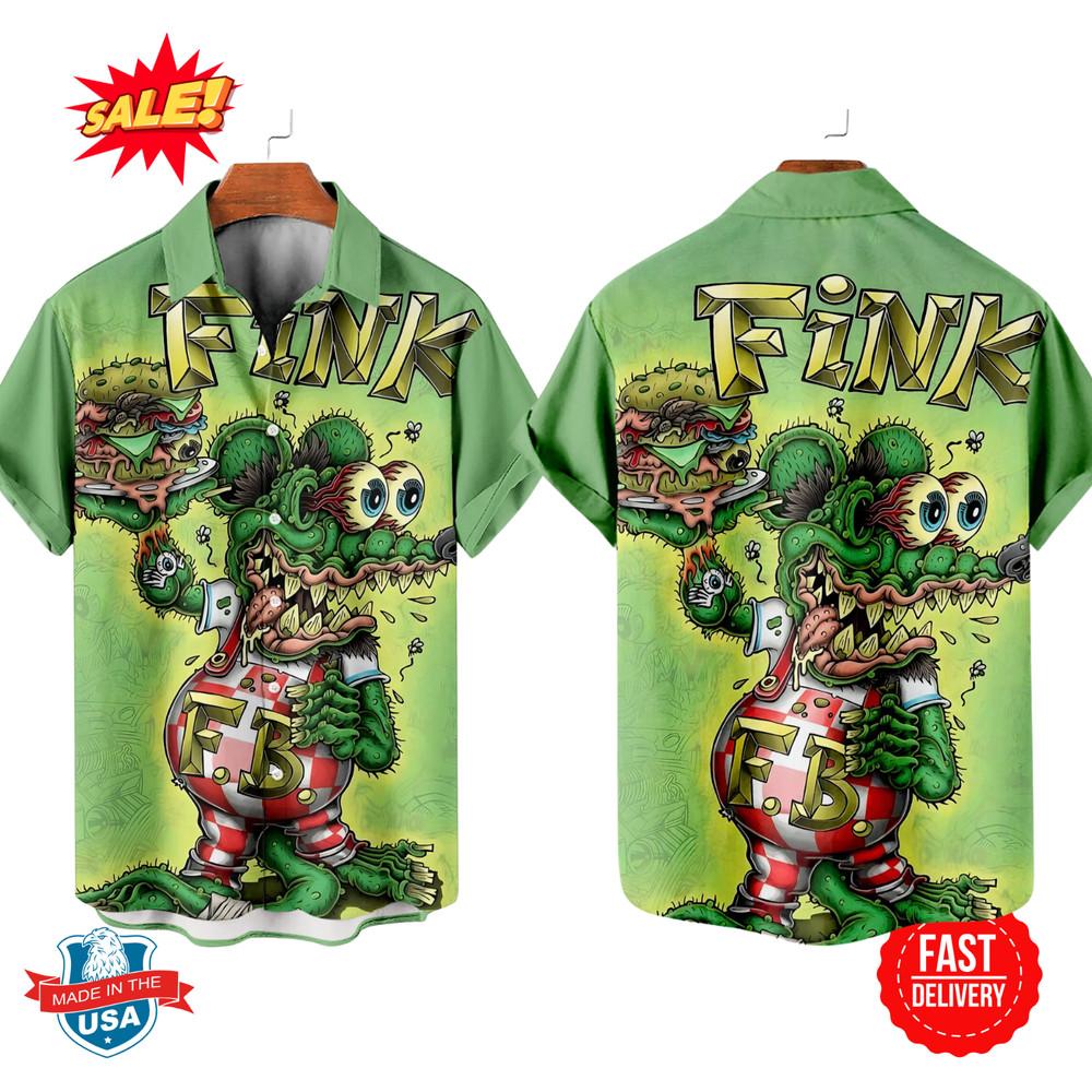 Retro Cartoon Rat Fink Graphic Short Sleeve Shirt Unisex T-Shirt XL