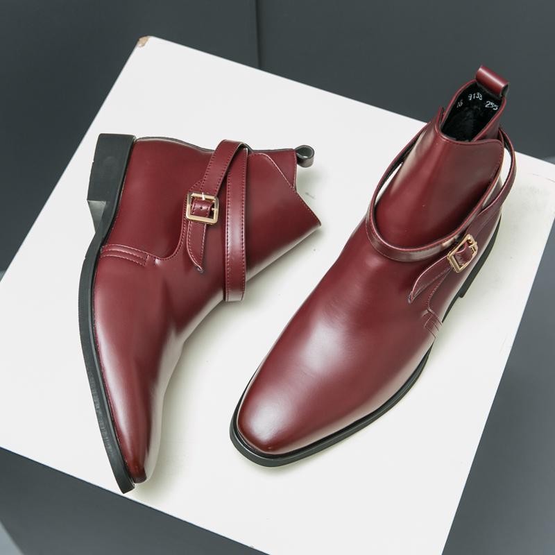 Neue Italienischer Stil Lederstiefel Mode Mid-Calf Stiefel Stiefeletten Herrenstiefel Luxus Designer Schuhe Spitze Zehenpartie Büroschuhe Echt