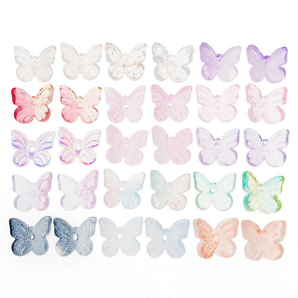 Set of 30 Colorful Transparent Glass Butterfly Charms for DIY Jewelry and Crafting