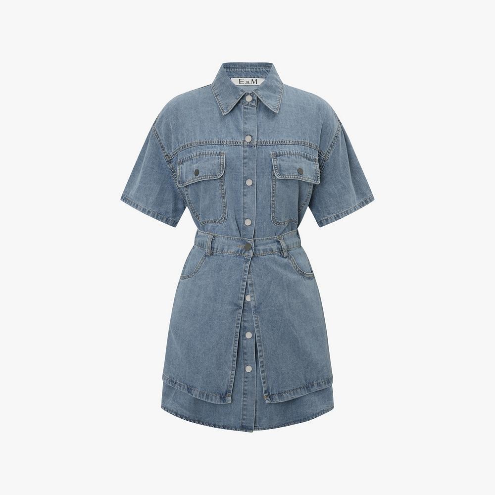 Ibiem Overlay Skirt Shirt-Style Denim Dress Emq5Eop200