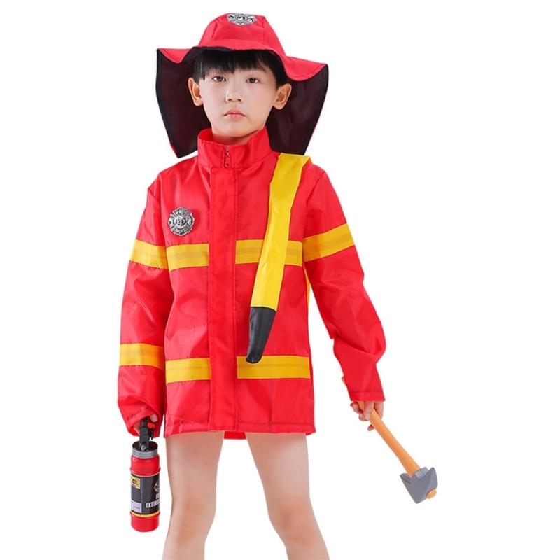 Kid Firefighter Dress Up Outfits Boys Firefighter Costumes Firefighter Dress Up Vest with Firefighter Hat for Halloween
