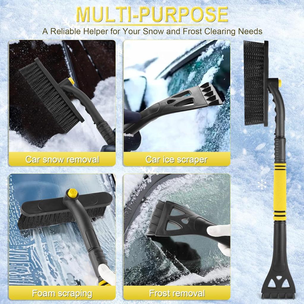 LivTee 32" Snow Brush And Ice Scrapers For Car Windshield, Extendable Car Snow Accessories With Foam Grip, Brush Supports 360 Degree Rotation, Car