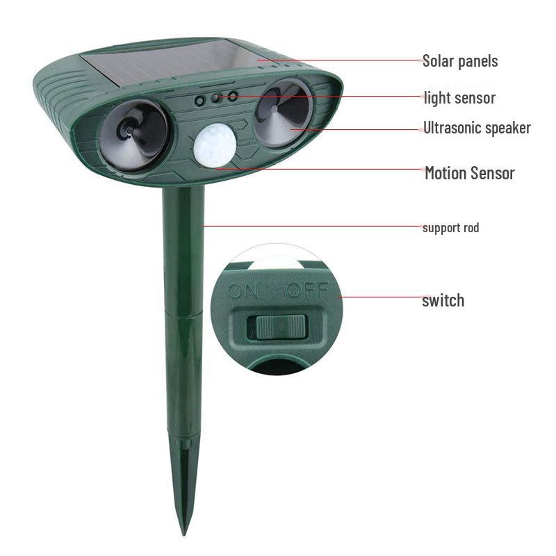 Solar-Powered Ultrasonic Pest & Bird Repeller with Infrared and Flashing Light
