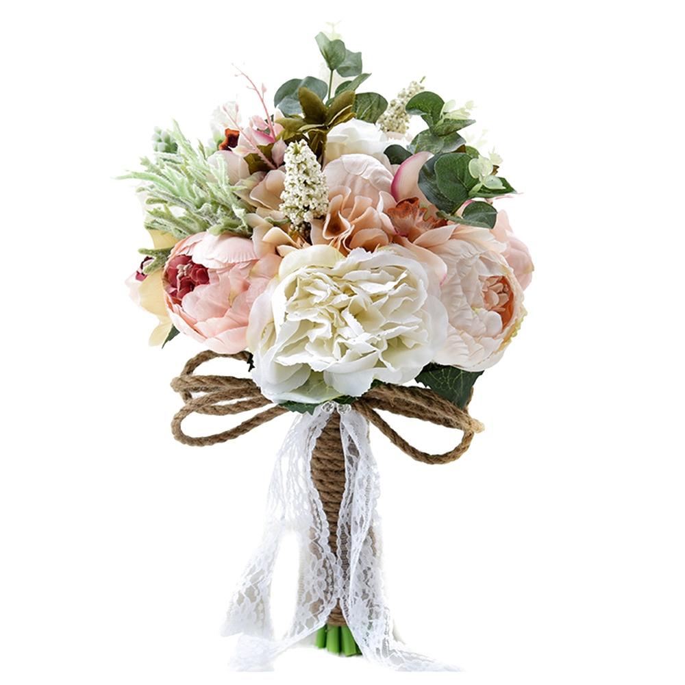 Practical-Artificial Peony Rose Flower Bouquet For Bride Bridesmaid Handmade Wedding Bouquet Silk Bridal Bouquet Holding Flower