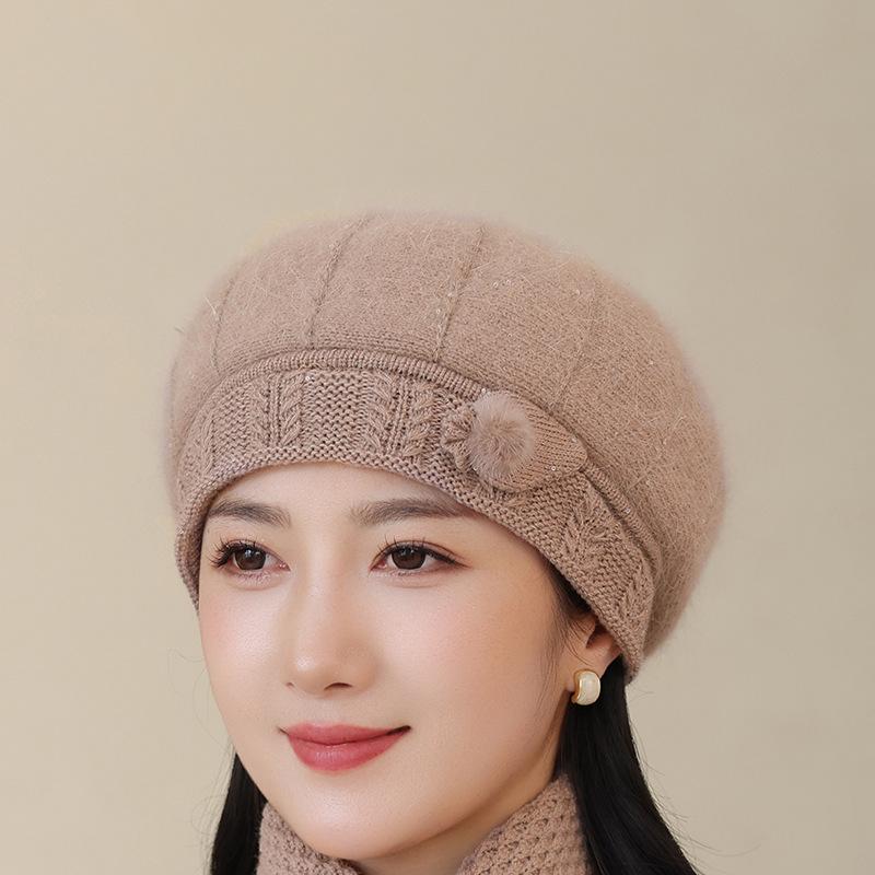 In The Elderly Rabbit Hair Knitted Hat Ladies Beret Fashion Thickened Warm Wool Hat