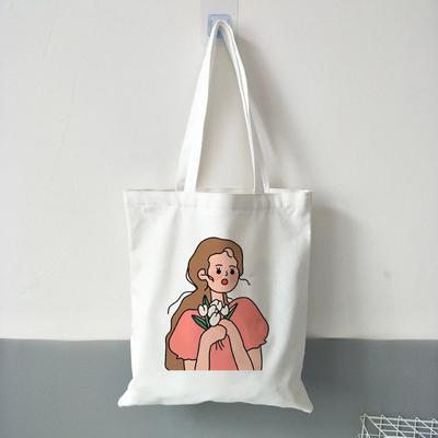 Plátěná nákupní taška Tote Módní dámská taška přes rameno Kreslený potisk Ramenní plátěné tašky Dámská nákupní Eko školní taška