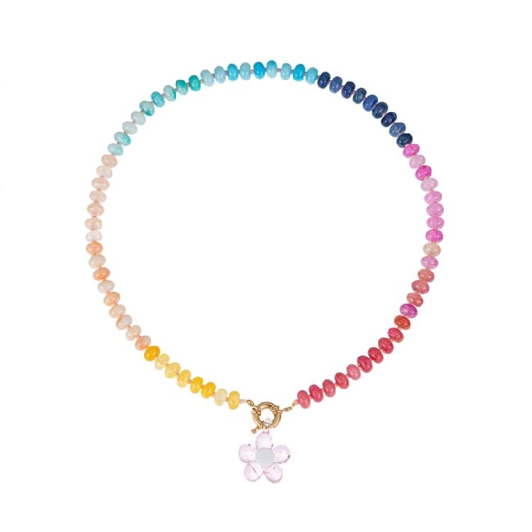 

Handmade Floral Bead Necklace Vibrant Colors Sturdy Material Collarbone Chain For Parties And Casual Styling