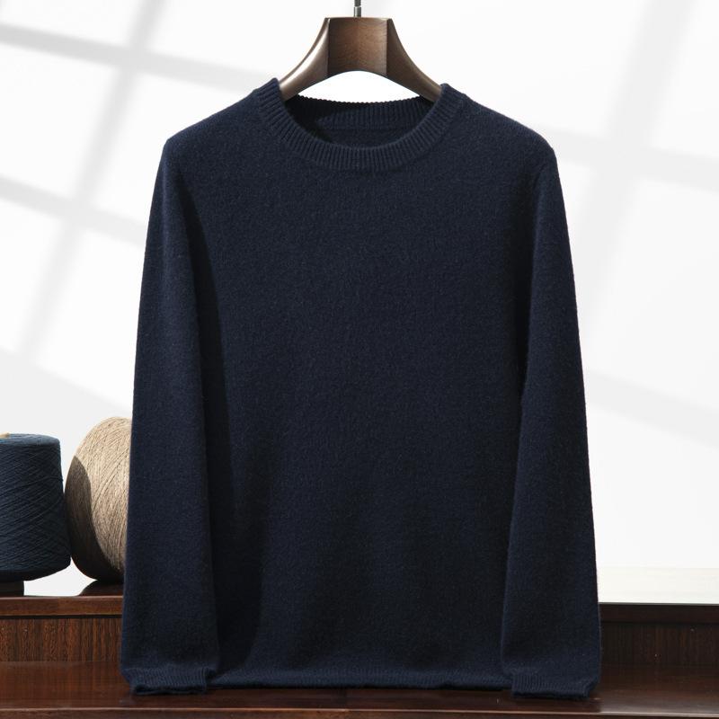 New double-strand thickened round neck cashmere sweater solid color inner sweater bottoming knitted sweater men