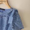 ZANZEA Women Casual Round Neck Short Sleeve Patchwork Lace Blouse