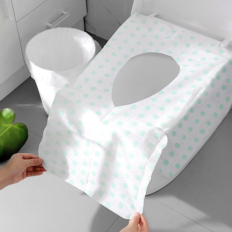 5pcs Disposable Green Polka Dot Toilet Seat Cushions Soft Clean Hygienic Travel Essentials, Portable Waterproof Toilet Covers