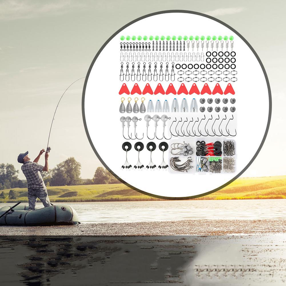 170pcs Fishing Accessories Kit with Fishing Box Fish Hooks Swivels Sinkers Outdoor Fishing Accessories Set Gift for Men