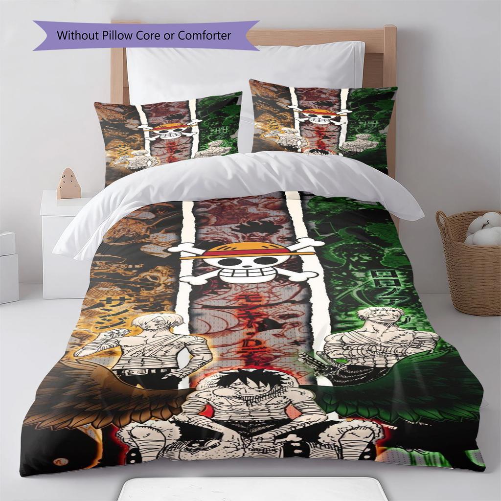One Piece Luffy Chibi Style Bedding Set Anime Duvet Cover Polyester Soft Comforter Bedroom Set -QJY