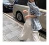 Women's Blue & White Plaid Cotton-Linen Shirt Jacket – Spring/Summer 2025, Sun Protection, Casual Style.