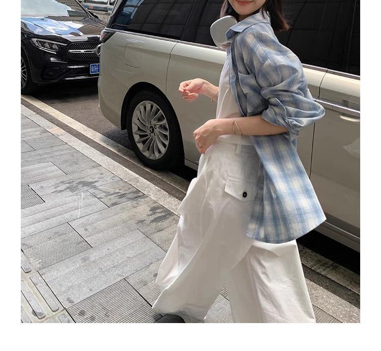 Women's Blue & White Plaid Cotton-Linen Shirt Jacket – Spring/Summer 2025, Sun Protection, Casual Style.