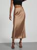 Women's Clothing Elegant Satin Midi Skirt Slim Fit High-Waisted Dress