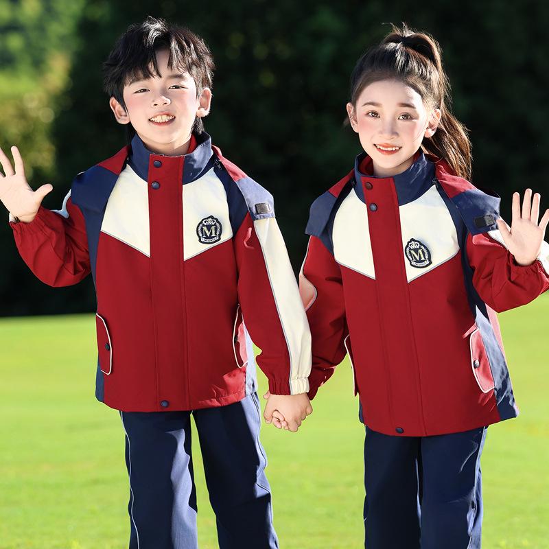 Elementary School Windbreaker Three-Piece Uniform Set for Kindergarten and First Grade - Spring, Autumn, and Winter