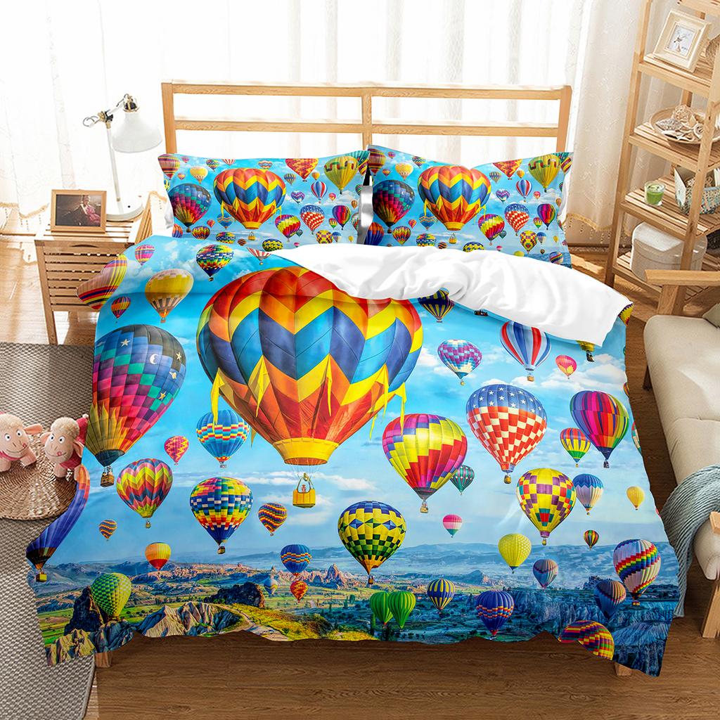 Air Balloon Duvet Cover Collection Single King Cartoon Animal Bedding Collection Cute Sika Deer Elephant Comforter Cover For Kids Teens