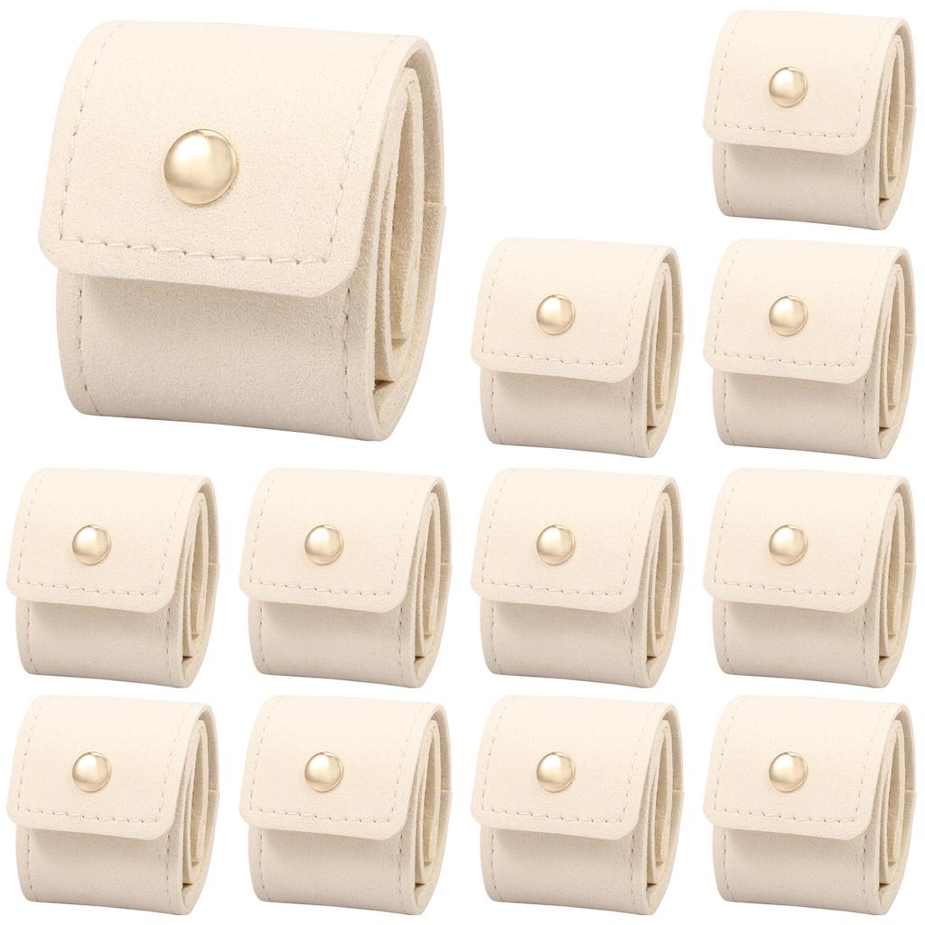 12Pcs Mini Jewelry Bag Foldable Leather Small Travel Jewelry Organizer Case with Metal Buckle for Earring Ring Necklace Storage