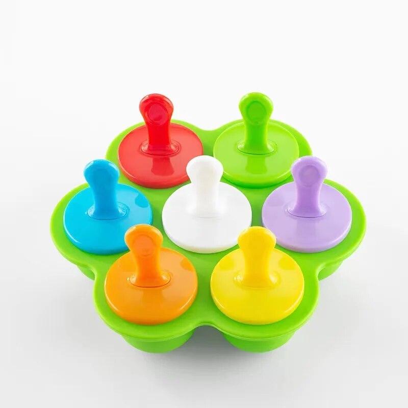 Stampo in Silicone per Gelato a Bastoncino Fai da Te a 7 Fori, Pallina per Gelato, Stampini per Popsicle, Frullati di Frutta per Bambini, Accessori per la Cucina di Casa