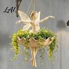 Garden Landscaping Accessories Fairy Ballet Dancer Mermaid Hanging Planter Resin Decorative Flower Pot with Metal Chain Hand Carved Planter Outdoor