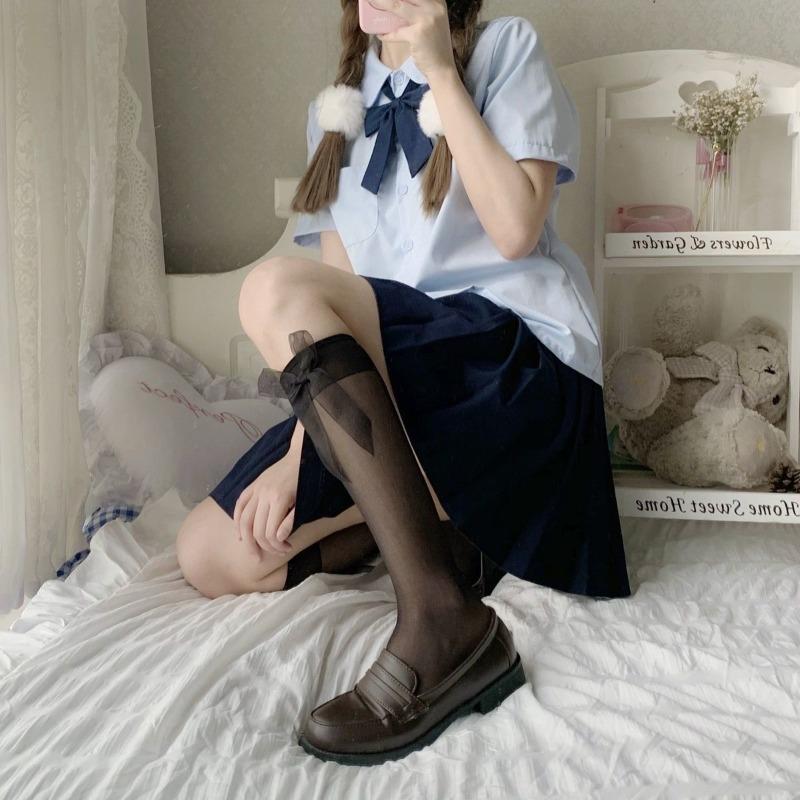 

Ladies Summer Thin Style Breathable Pure Desire Wind Bow Lovely Calf Socks 1 pair чорний