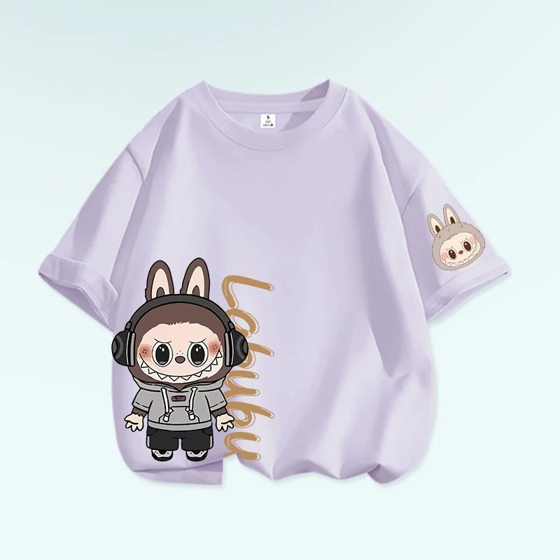 Tricou cu grafică de desene animate Monstru Elf Labubu pentru copii, imprimat, de vară, casual, pentru exterior, pentru fete, cu mânecă scurtă, top