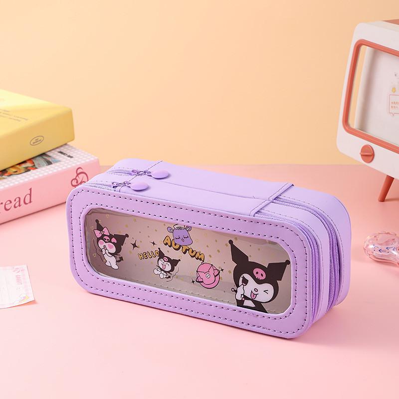 Kuromi Hello Kitty Melody Cinnamoroll Transparent Double Layer Pencil Case For Kids And Students Kuromi