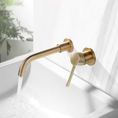 Luxury Europe Brushed Gold  Single Handle Wall Mounted Washroom Sink Tap Brass Hot Cold Mixer Basin Faucet