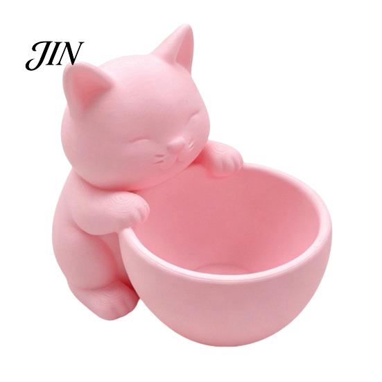 Office Desk Plant Holder 3D Printed Cat Ornament, Shape Pot, Small Indoor Pot Holder, Matte Frosted Surface Container for Home Decor Themed Planter