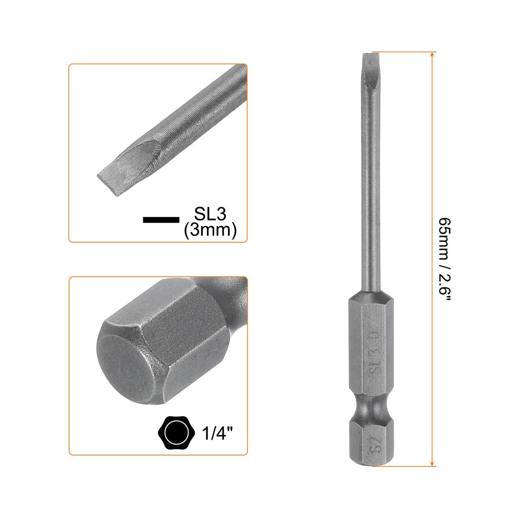 1/5/10pcs Magnetic Slotted Screwdriver Bits SL2 SL3 SL4 SL5 SL6 S2 Flat Head Screwdriver Bit 1/4" Hex Shank Screw Driver Bits