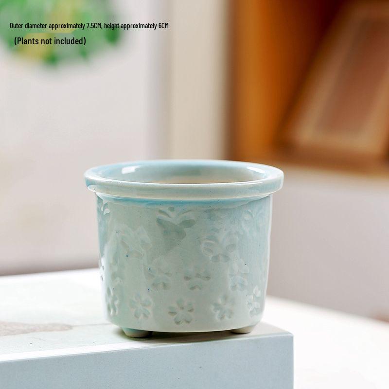 Creative Ceramic Butterfly Succulent Pot with Ice Crack Design - Breathable and Stylish Desktop Planter