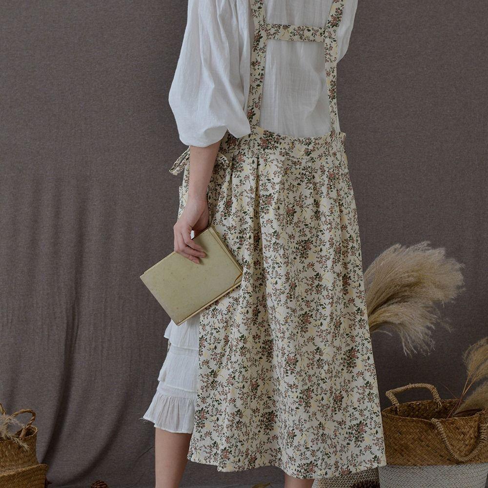 Floral Printed Household Work Apron Cotton Waiter Extended Aprons Kitchen Cooking Apron  Garden