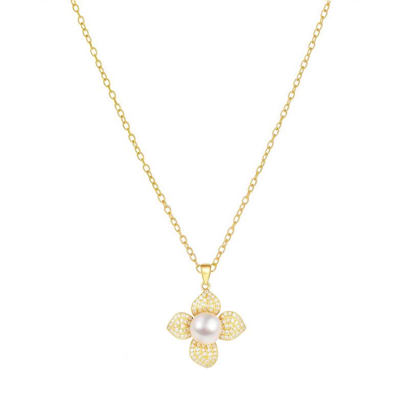 

Arvaleff S925 Silver Four-Leaf Clover Pearl Pendant Necklace, 14k-Plated Choker for Women золотой