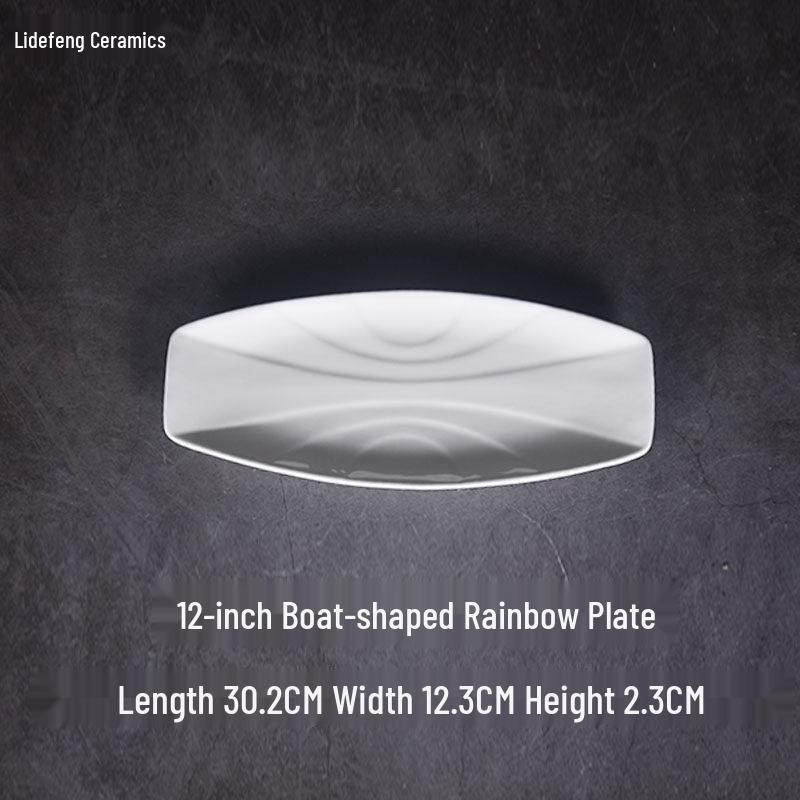 Large White Ceramic Oval Fish Plate for Sushi and Steamed Fish - Ideal for Home and Restaurant Use