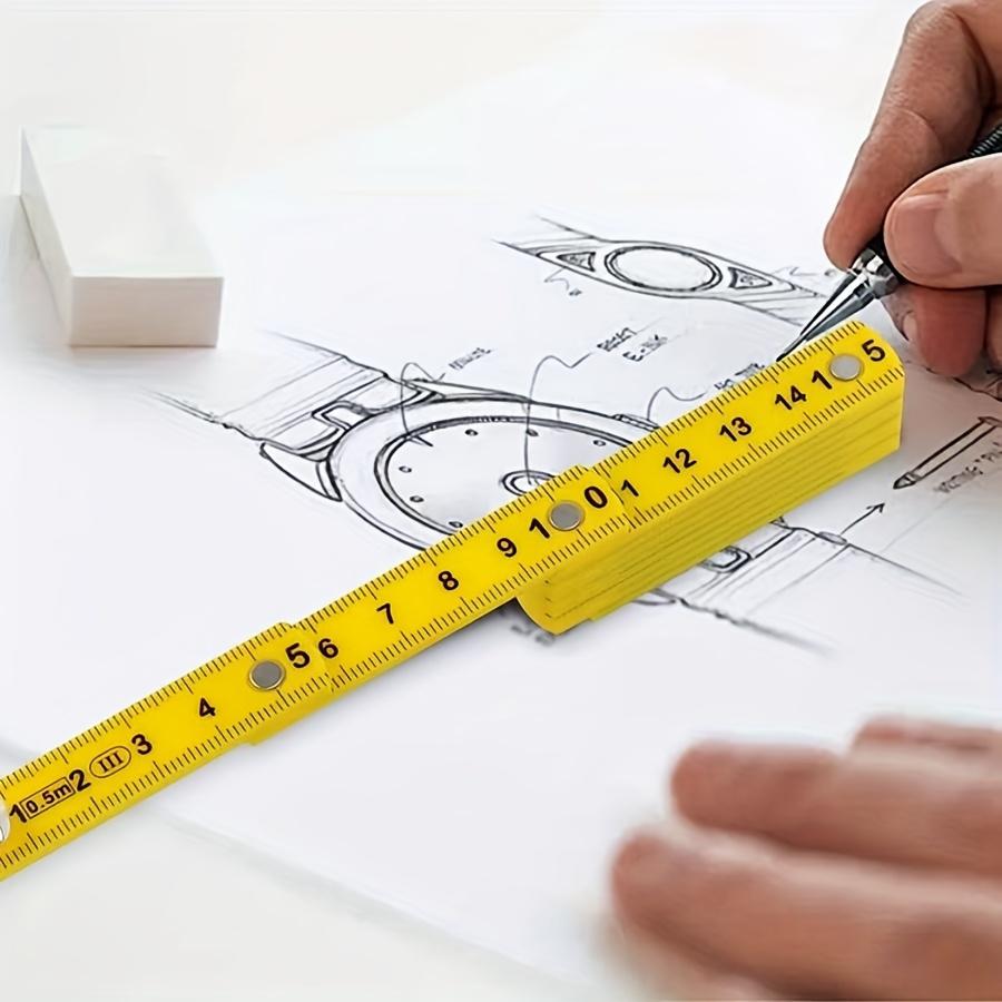 1pc Multifunctional ABS Plastic Folding Ruler, 50cm/19.69in, 10-Fold with Keychain, Compact and Portable, Multi-Purpose Folding Ruler Drawing Tool