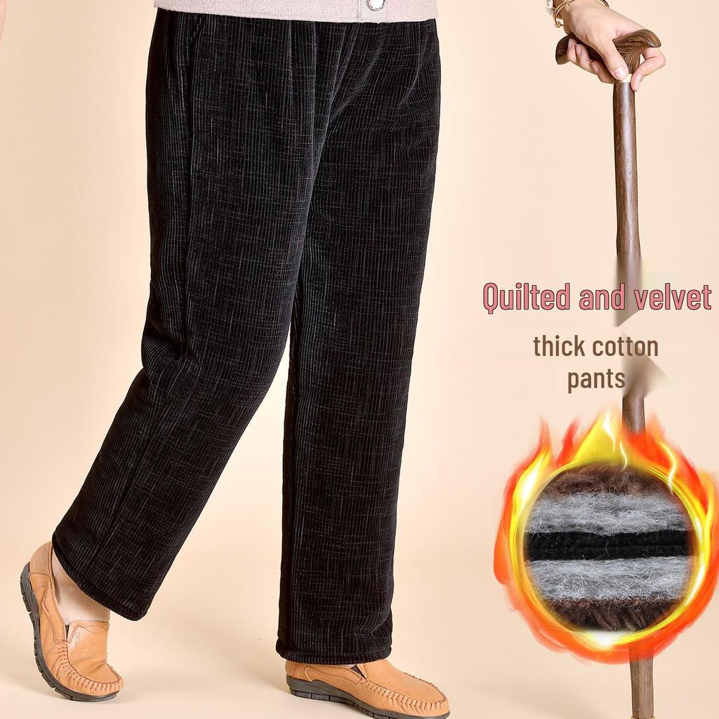 Corduroy Winter Velvet-Lined Trousers for Women - Warm, Straight-Leg, Ideal for Elderly and Middle-Aged.