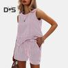 Femeii vară 2 piese ținute fără mâneci maiou pantaloni scurți seturi casual cu dungi treninguri vacanță plajă asortate set