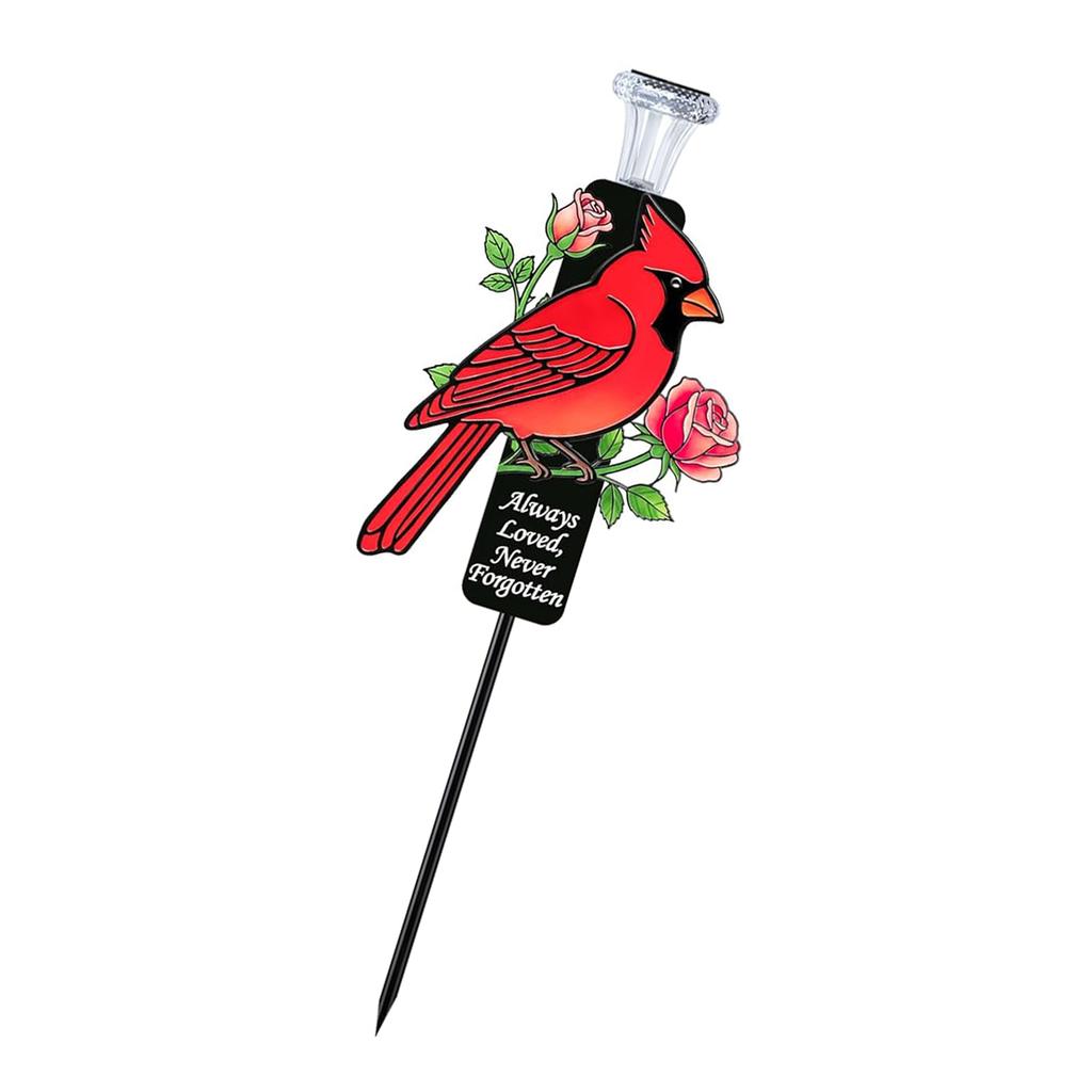 Solar Powered Cardinal Memorial Stakes with LED Cardinal Grave Markers Ground Stakes Rust-Proof for Cemetery Memorial