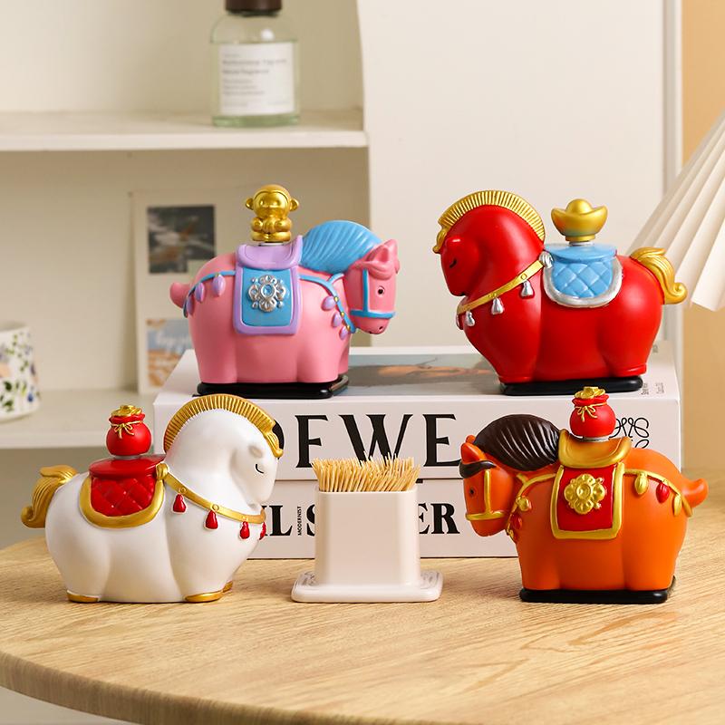 Cute Horse Toothpick Cylinder Creative Pony Toothpaste Box Home Tea Table Floss Box Cotton Swabs Storage Can Home Desktop Ornament