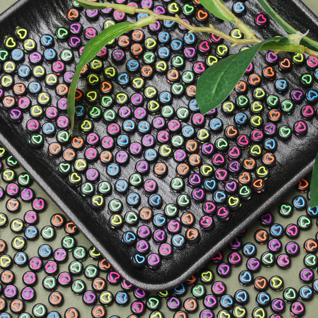 Home Party Supplies Bracelet Loose Beads Earrings Heart Pattern 100Pcs Accessories Necklace DIY Materials Flat Round Keychain Fashion Spacer 6.5mm