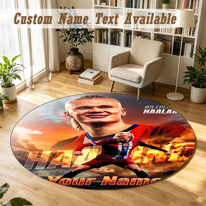 Round Rug Custom NameErling Haaland Pattern Non Slip Carpet Home Floor Decor