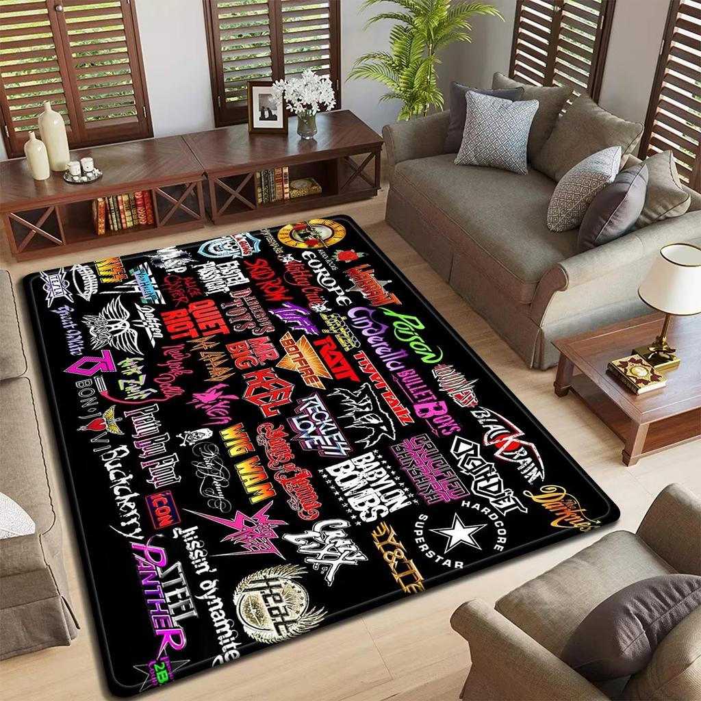 Rock Band Logo Design Floor Mat Anti-slip Rug for Bedroom Living Room Stylish Carpet for Music Lovers Durable Washable Doormat