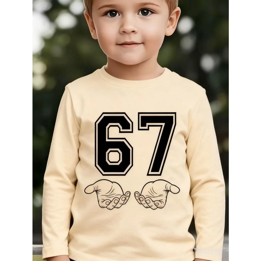 Meme 67 T-Shirt for Kids Funny Digital Print Autumn Long Sleeve Tees Loose Comfortable Tops Streetwear Y2k Children's Clothing