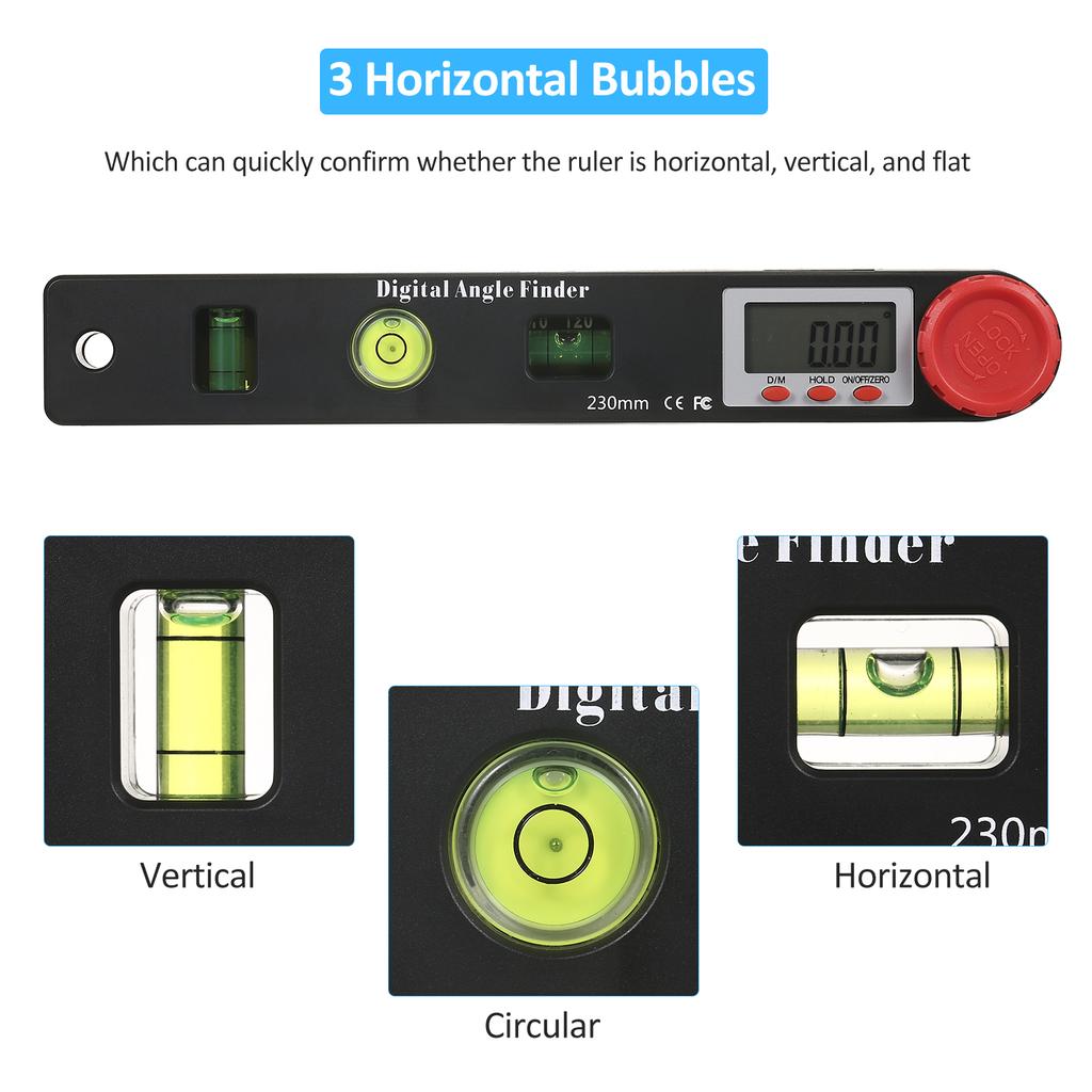 Digital Protractor Ruler Angle Finder, Protractor Ruler Level Tool, Multifunction Level Ruler 7 Inch, 3 Bubble Level