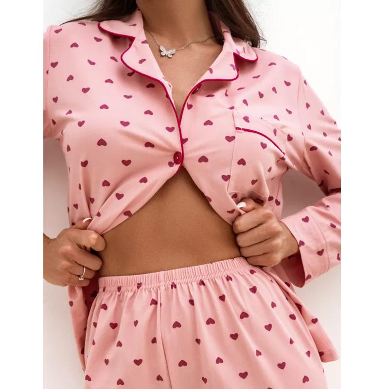 Spring and Autumn New Women's Pajamas Homewear Set of Girls Students Love Peach Long-Sleeved Long Pants Casual Pajamas Homewear