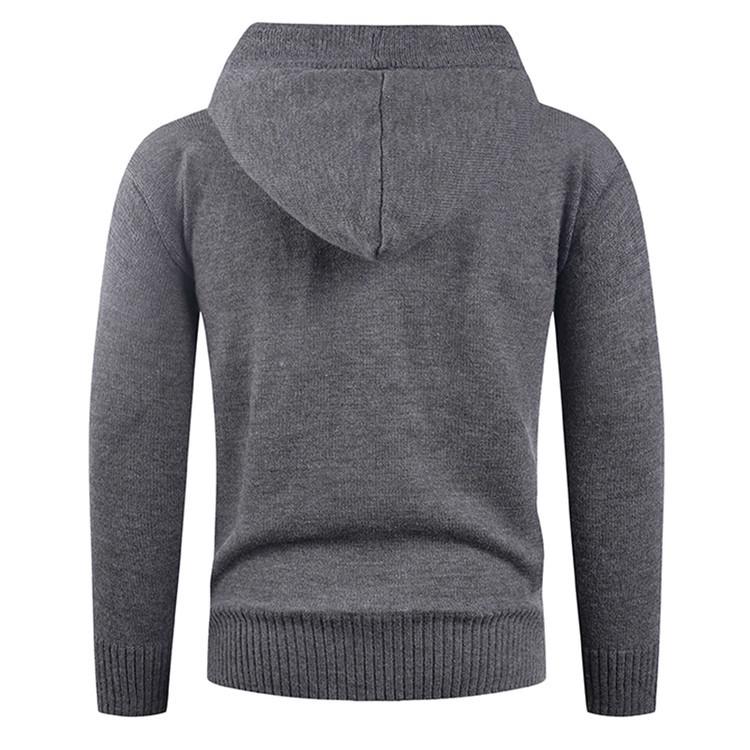 Men's Thick Woolen Hooded Pullover Sweater Coat - Solid Color for Autumn/Winter