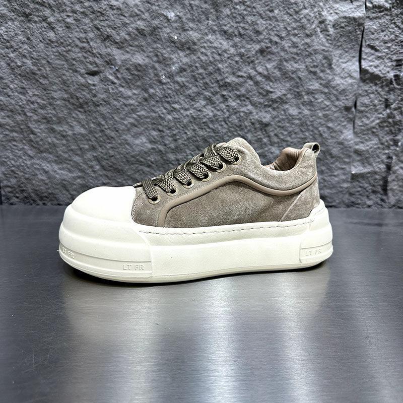 Spring new matte leather ugly cute big head shoes platform sole lightweight low top board shoes lace up casual bc