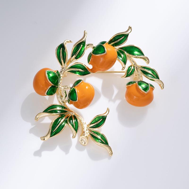 Bo Xin Yun Gold-Plated Enamel Persimmon Ruyi Brooch - High-End Gift Pin