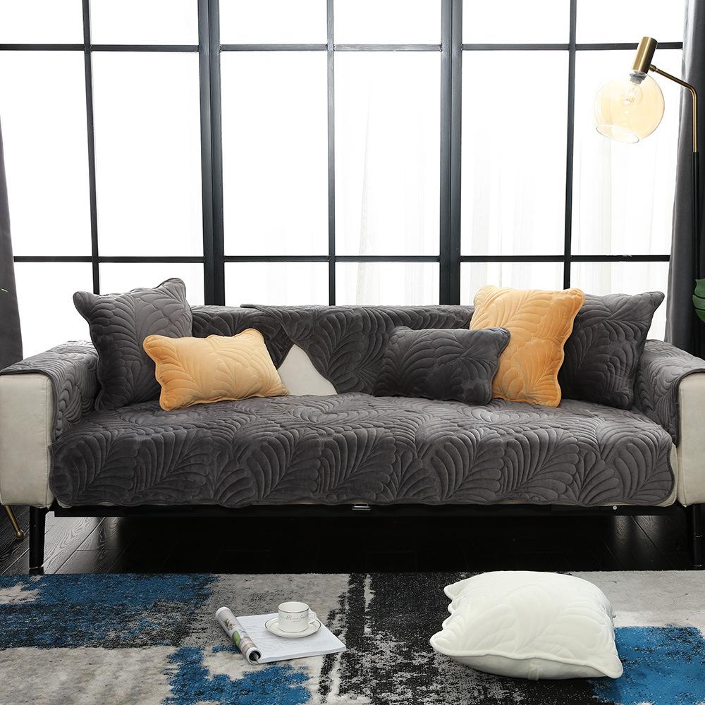 Flannel Sofa Cushion Plush Cover Machine Washable Simple Design for Autumn Winter Comfortable Seat Cushion